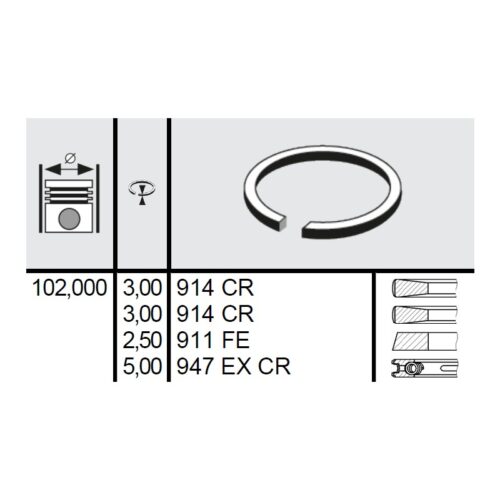 120 015 0030 00 - Set segmenti STD Ø102 3x3x2,5x5 mm Deutz 02235236