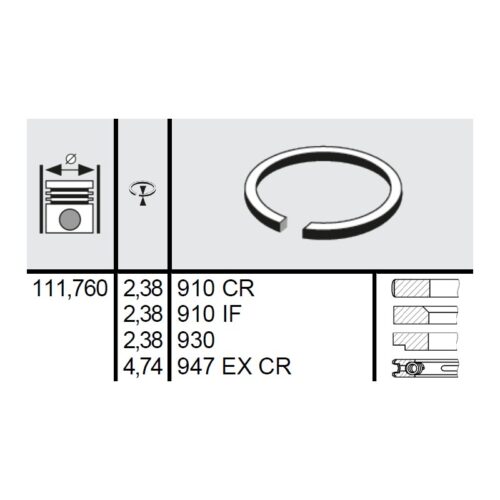 120 022 0009 00 - Set segmenti STD Ø111,76 2,38x2,38x2,38x4,74 mm Ford DJPN6149W