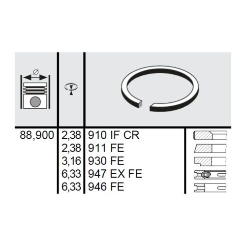 120 036 0005 00 - Set segmenti STD Ø88,9 2,38x2,38x3,16x6,33x6,33 mm Massey Ferguson 4115806
