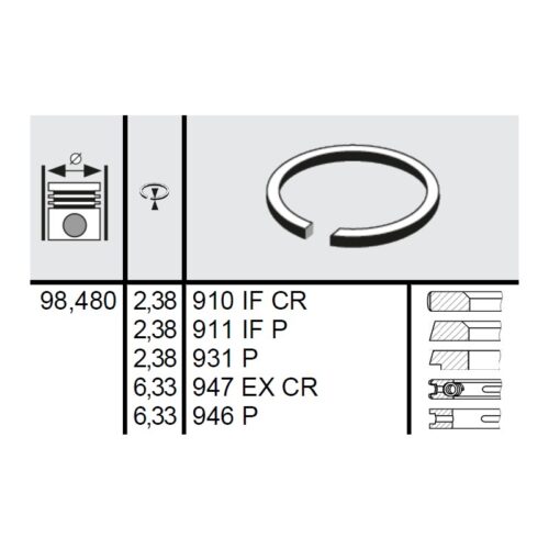 120 036 0015 00 - Set segmenti STD Ø98,48 2,38x2,38x2,38x6,33x6,33 mm Massey Ferguson 41158041
