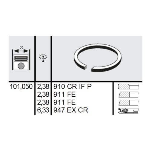 120 036 0016 00 - Set segmenti STD Ø101,05 2,38x2,38x2,38x6,33 mm Massey Ferguson 4181A009