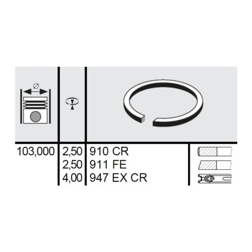120 121 0024 00 - Set segmenti STD Ø103 2,5x2,5x4 mm Fiat 1909234
