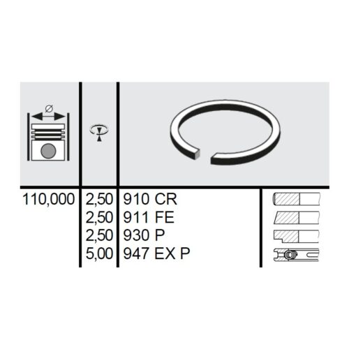 120 121 0027 00 - Set segmenti STD Ø110 2,5x2,5x2,5x5 mm Fiat 1901481