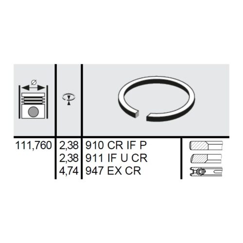 120 125 0001 00 - Set segmenti STD Ø111,76 2,38x2,38x4,74 mm Ford F3NN6149AA