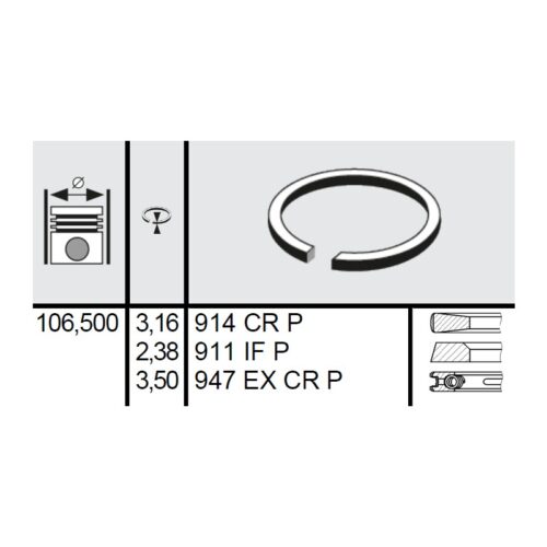 120 345 0002 00 - Set segmenti STD Ø106,5 3,16x2,38x3,5 mm John Deere RE507852